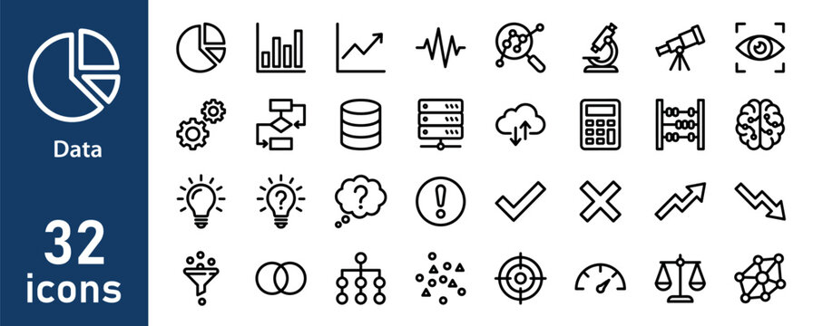 Data management and information outline icon set. Simple linear vector symbols for web and mobile.