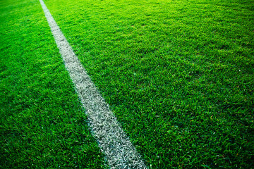 Naklejka premium High angle view of a white line on a green grass sports field