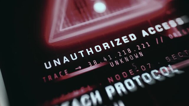 Cybersecurity alert message of Unauthorized Access, warning sign of a breach attempt