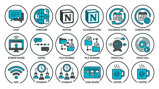 Modern Technology Icons: Collaboration, Communication, and Productivity Tools