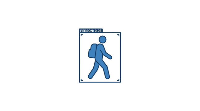 AI Object Detection: Person with Backpack Identified and Boxed on White Background