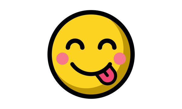 Yellow yummy emoji face licking lips with tongue