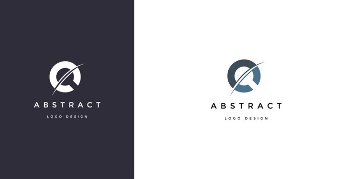 Vector abstract logo design with modern letter Q and swoosh elements on black and white backgrounds for versatile branding