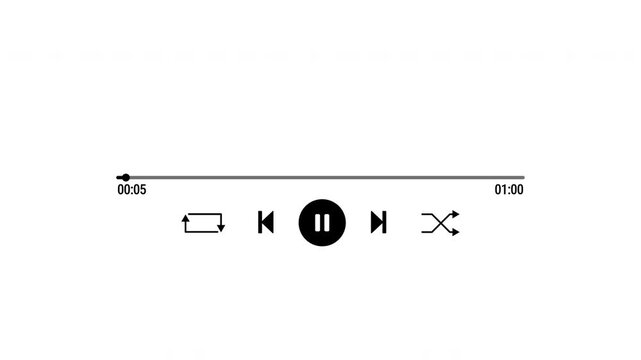 Audio music timeline bar animation on white background, One minute music player animation multimedia concept. 4K video