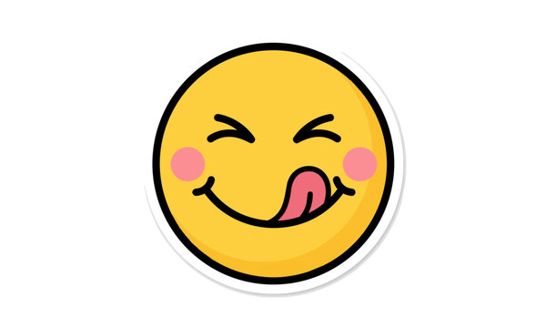 Yellow yummy emoji face licking lips with tongue
