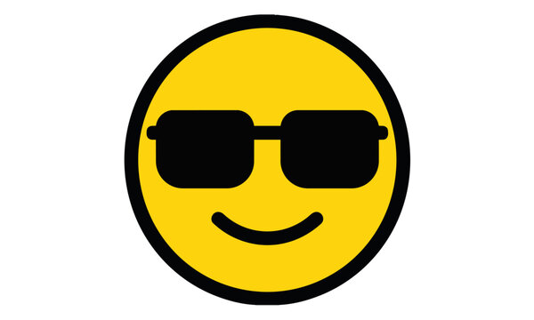Yellow cool emoji face smiling and wearing black sunglasses