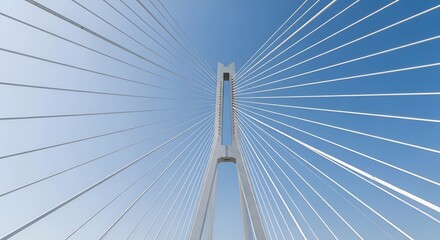Fototapeta premium Low angle view of a modern cable stayed bridge against a clear blue sky architectural engineering detail
