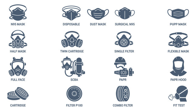 Collection of Respirator Masks and Filters Icons for Personal Protection
