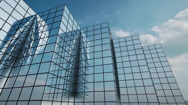 Corporate building business windows wall mirror modern 4k