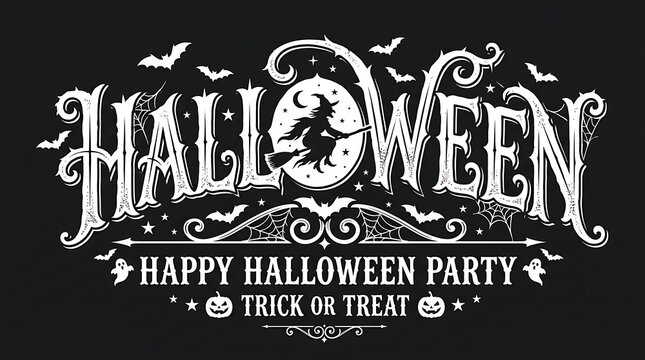 Halloween party invitation with trick or treat text and bats