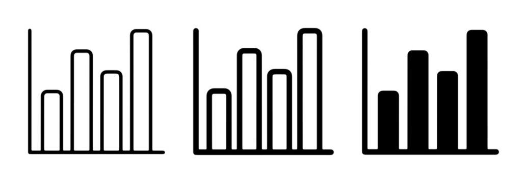 Bar Chart Icons Set, Data Visualization Graphics, Financial Analysis Symbols, Business Growth Charts, Vector Illustrations