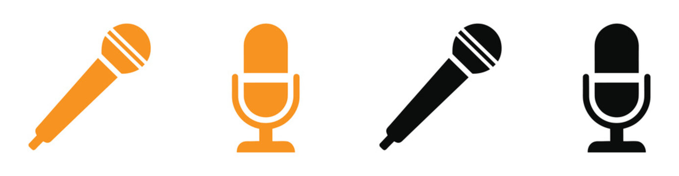Microphone icons in orange and black on white background vector illustration .