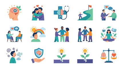 Fototapeta premium Mental Health and Psychological Well-being Concept Illustrations Set.