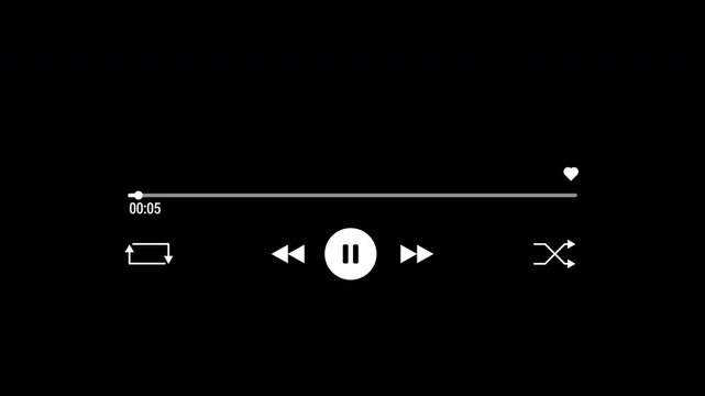 Minimalist media player interface overlay with progress bar and playback controls, One minute music player animation. alpha channel.  4K video