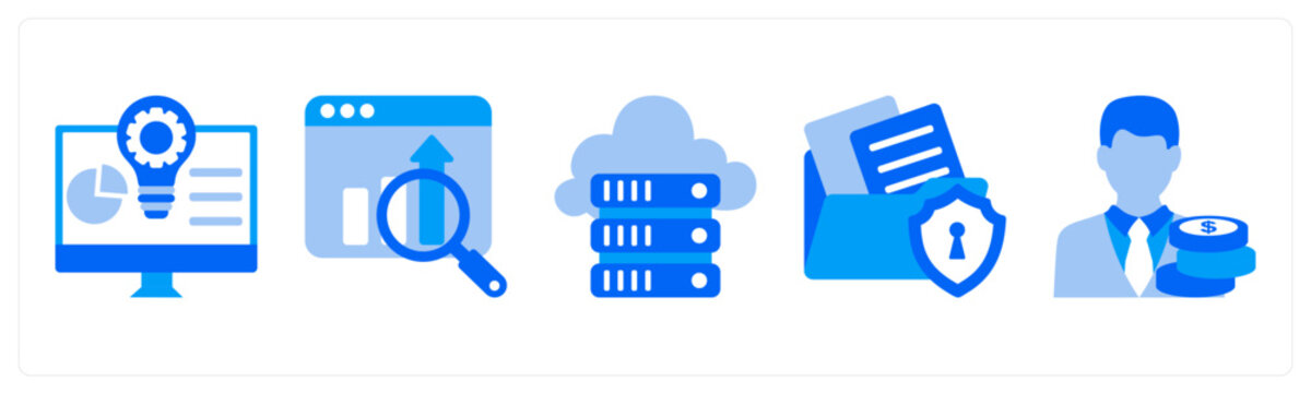 A set of 5 monochrome icons as accounting, audit, mutual funds
