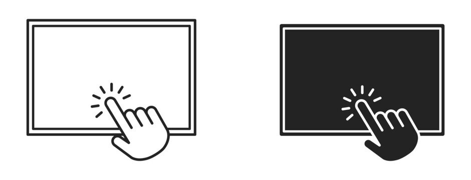 screen touch icon. hand touching digital screen tablet monitor icon for interactive multimedia display interface