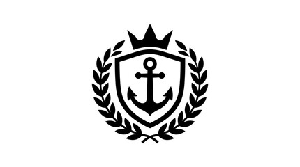 Obraz premium Nautical Anchor Crest Emblem with Laurel Wreath and Crown