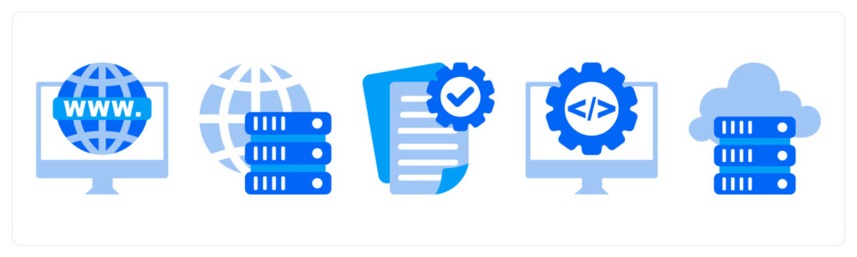 A set of 5 monochrome icons as testing, cache, web notification