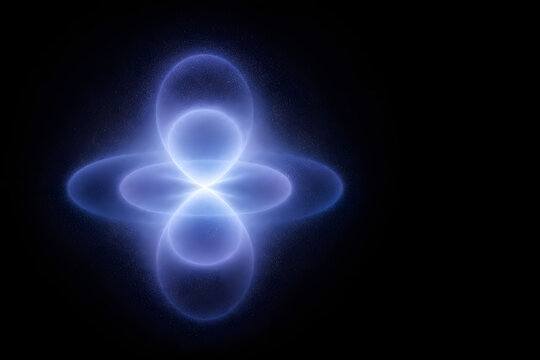 Glowing electron probability cloud with luminous orbital lobes