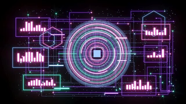 UX UI tech neon circle graph bg able to loop endless 4k