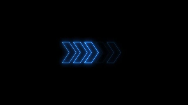 Downward curved neon arrow with blue and red light effects on black background