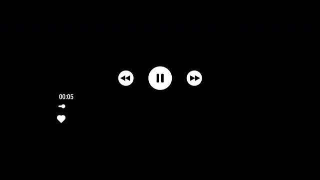 Player interface with pause button and progress bar, Timeline bar moving as song media playing Animation.One minutes audio player with tracking bar. 4K video