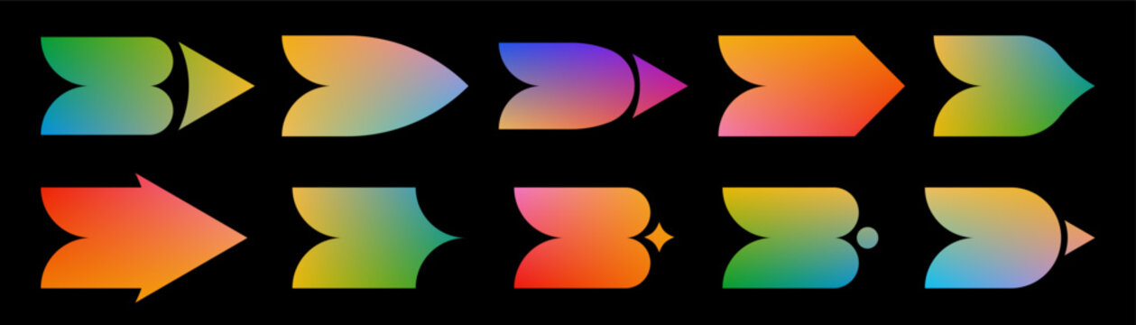 Modern Bullet Point list with trendy arrows. Colorful Y2k shapes for Navigation Pointer or Presentation Formatting