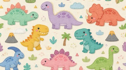 Fototapeta premium Dinosaur cute pattern background illustration
