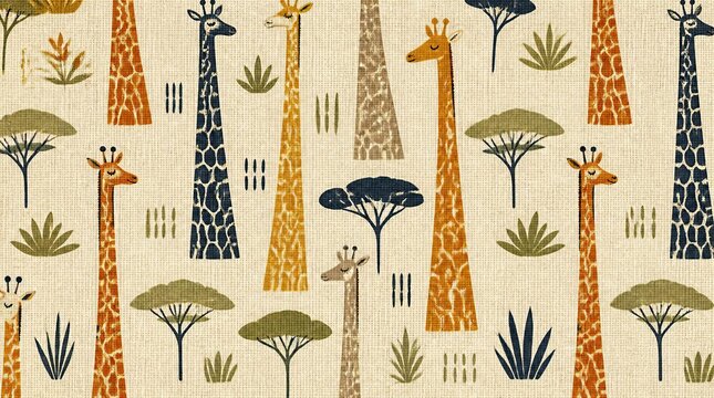 Cute caricature Giraffe  pattern background illustration