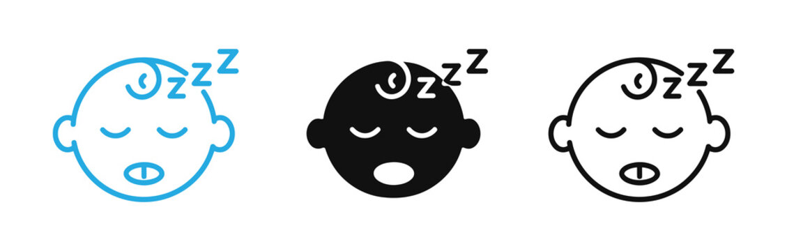 Sleeping baby face with musical notes and zzz vector flat design .