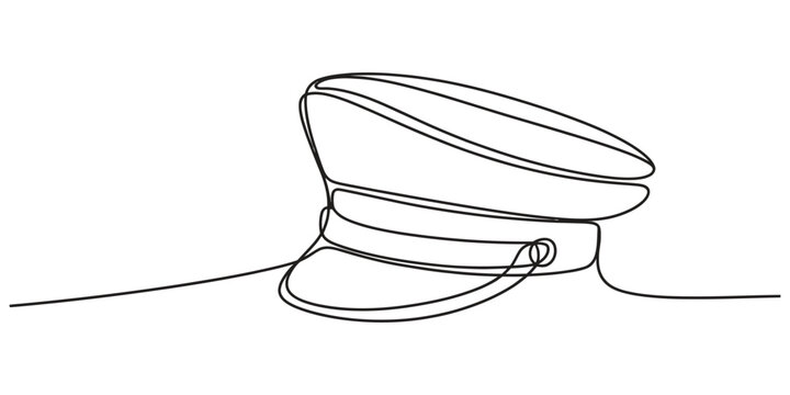 Continuous single line drawing of a military captain hat