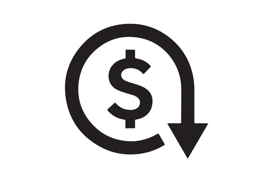 Dollar price drop icon finance vector illustration money decrease and cashback concept