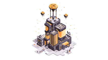 A futuristic industrial complex stands isolated against a clean white background © Bolodewe