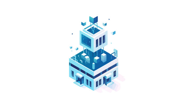 An abstract isometric illustration of a futuristic digital data processing structure