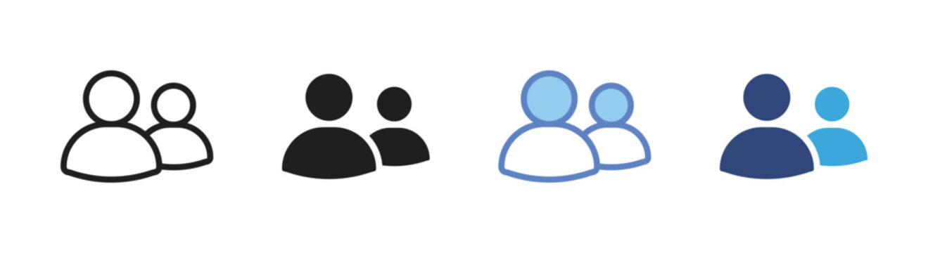 Two person avatar icon set, Community and teamwork symbols, User management vector icons, Group profile signs, People collaboration vector icons