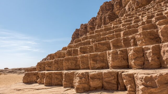 tonalite. Stepped rock layers in a canyon wall, desert landscape. travel magazines, destination branding, wall prints, designed for outdoor magazines and nature guides, used by graphic designers.

