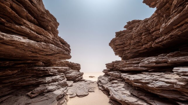 tonalite. Stepped rock layers in a canyon wall, desert landscape. travel magazines, destination branding, wall prints, designed for outdoor magazines and nature guides, used by graphic designers.
