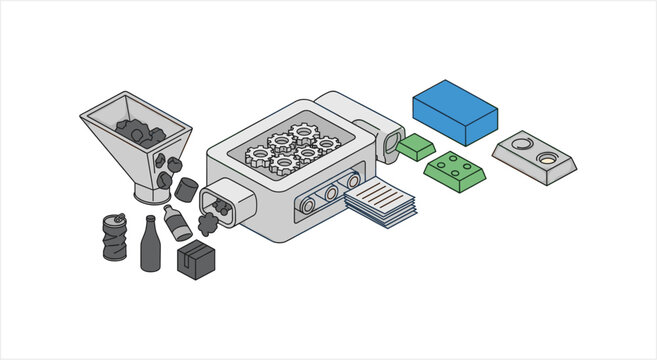 Recycling machine processing waste into new materials.