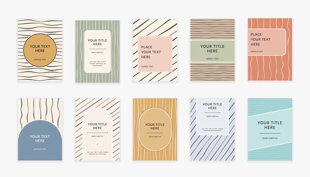 Vertical card templates featuring various organic hand-drawn line patterns and geometric frames for text placement