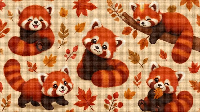 seamless pattern with red panda