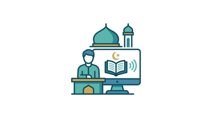 Fototapeta premium Online Islamic Education, Mosque, Quran, Digital Learning, Faith Study