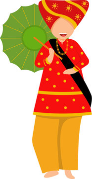 Traditional Payung Dance from West Sumatra with Umbrella &ndash; Indonesian Cultural Vector Illustration
