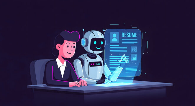 Artificial intelligence robot assisting human with resume screening