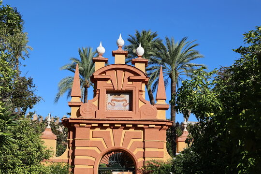 Gate in the gardens of the Real Alc&aacute;zar de Sevilla in Seville, Andalusia, Spain