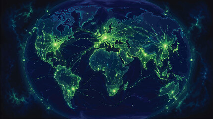 Global Network Connections Illuminated World Map at Night with Digital Data Flow and Connectivity Lines, International Business and Technology Concept © hvala Bogu