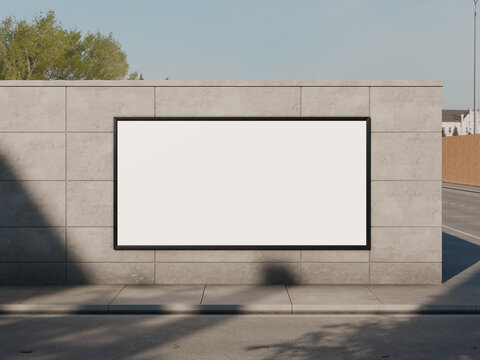 Blank White Street Billboard Mockup from Front View on Concrete Wall 3D Render