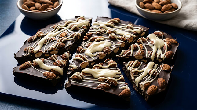 Dark Chocolate Bark Loaded With Almonds and Drizzled With White Chocolate, A Delectable Sweet Treat