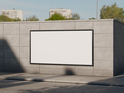 Realistic Blank Billboard Mockup from Front View on Street Wall 3D Render