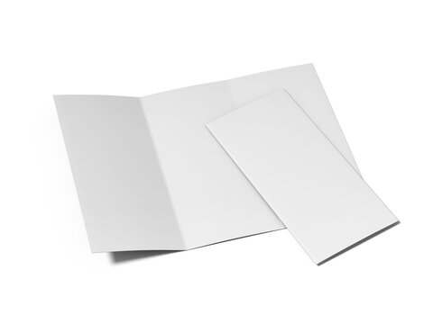 Realistic Isometric Opened and Closed Trifold Brochure Mockup 3D Render