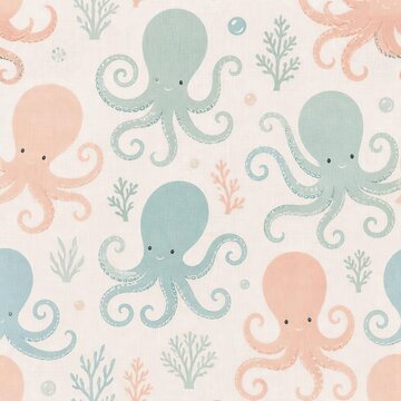 seamless pattern with octopus caricature illustration background